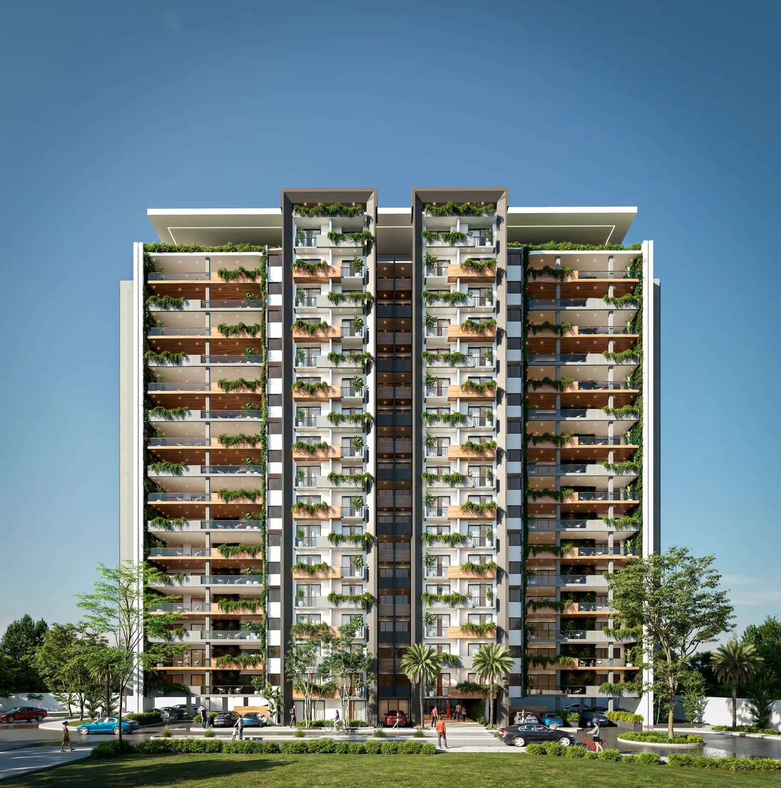 Vista frontal del edificio residencial Jardines del Norte 8
