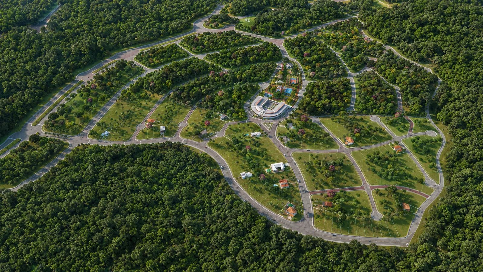 Vista aérea del trazado urbano de Manantiales del Urubó 2